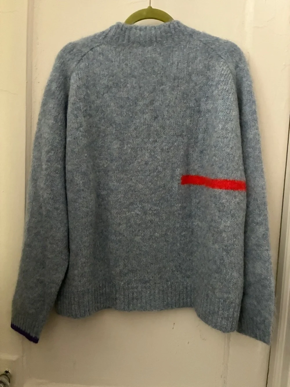 The Endery Sky Blue Mohair Cardigan with Red Stripe - Picture 6 of 8